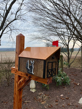Load image into Gallery viewer, Wooden Deer Mailbox with Copper Roof | Unique Rustic Outdoor Decor | K202C