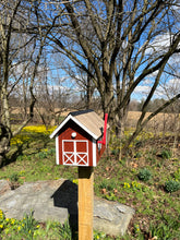 Load image into Gallery viewer, Wooden Barn Mailbox with a Durable Vinyl Shake Roof | Amish Made | Unique Mailbox | SB201