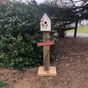 Birdhouse Welcome Sign | Garden Decor from Reclaimed Materials | Amish Made