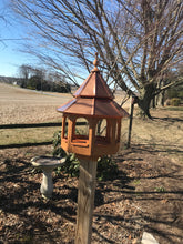 Load image into Gallery viewer, Cedar Stained Bird Feeder | Large Gazebo with Copper Roof | Post Mount | EW-BNCF