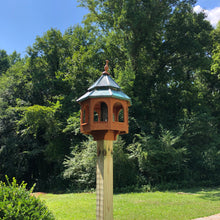 Load image into Gallery viewer, Cedar Stained Bird Feeder | Large Gazebo with Copper Roof | Post Mount | EW-BNCF