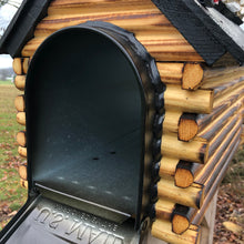 Load image into Gallery viewer, Wood Mailbox with Cedar Shake Roof and Stone Chimney | Log Cabin | Metal Mailbox Insert | CL1001