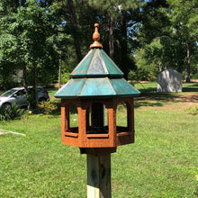 Load image into Gallery viewer, Cedar Stained Bird Feeder | Large Gazebo with Copper Roof | Post Mount | EW-BNCF