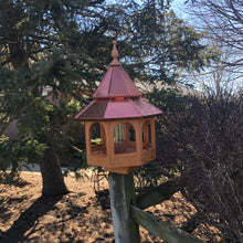 Load image into Gallery viewer, Cedar Stained Bird Feeder | Large Gazebo with Copper Roof | Post Mount | EW-BNCF