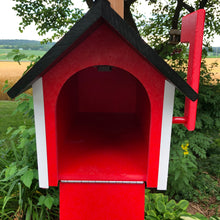 Load image into Gallery viewer, Durable Poly Lumber Barn Style Mailbox | Red Box with White Trim and Black Roof | E250