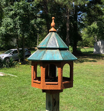 Load image into Gallery viewer, Cedar Stained Bird Feeder | Large Gazebo with Copper Roof | Post Mount | EW-BNCF
