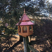 Load image into Gallery viewer, Cedar Stained Bird Feeder | Large Gazebo with Copper Roof | Post Mount | EW-BNCF