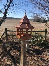 Load image into Gallery viewer, Cedar Stained Bird Feeder | Large Gazebo with Copper Roof | Post Mount | EW-BNCF