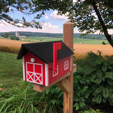 Load image into Gallery viewer, Durable Poly Lumber Barn Style Mailbox | Red Box with White Trim and Black Roof | E250