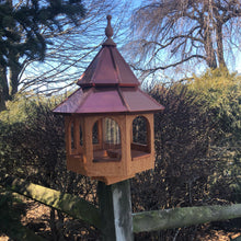 Load image into Gallery viewer, Cedar Stained Bird Feeder | Large Gazebo with Copper Roof | Post Mount | EW-BNCF