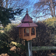 Load image into Gallery viewer, Cedar Stained Bird Feeder | Large Gazebo with Copper Roof | Post Mount | EW-BNCF