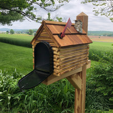 Load image into Gallery viewer, Log Cabin Mailbox with Cedar Shake Roof and Stone Chimney | Metal Mailbox Insert | CL1001