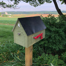 Load image into Gallery viewer, Unique Wooden Mailbox Made with Reclaimed Materials | Metal Roof | SMM001
