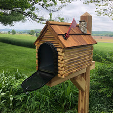 Load image into Gallery viewer, Over-Sized Log Cabin Mailbox with Stone Chimney | Metal Box | Hand Crafted by Amish Wood Workers