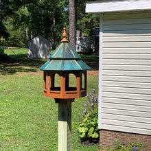 Load image into Gallery viewer, Cedar Stained Bird Feeder | Large Gazebo with Copper Roof | Post Mount | EW-BNCF