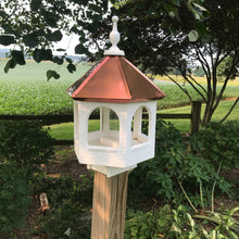 Load image into Gallery viewer, Post Mounted Bird Feeder with Copper Roof | EW-SWCF