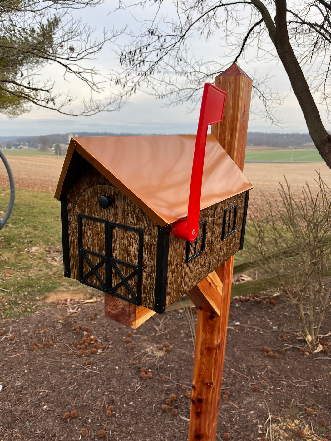 Wooden Mailbox with Copper Roof | Unique Rustic Outdoor Decor | K201C