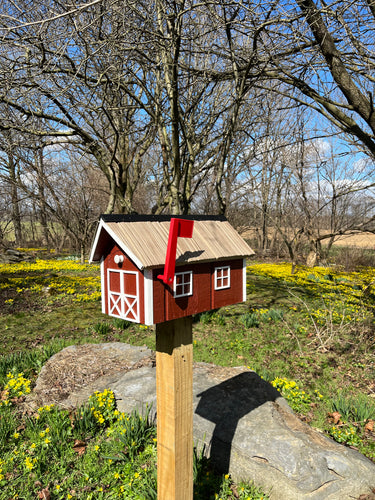 Wooden Barn Mailbox with a Durable Vinyl Shake Roof | Amish Made | Unique Mailbox | SB201