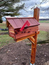 Load image into Gallery viewer, Varnished Cedar Log Cabin Mailbox with Beautiful Vinyl Shake Roof | Metal Box Insert | Aromatic Red Cedar | Cedar Chalet | SB020