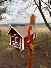 Load image into Gallery viewer, Wooden Barn Mailbox with a Durable Vinyl Shake Roof | Amish Made | Unique Mailbox | SB201