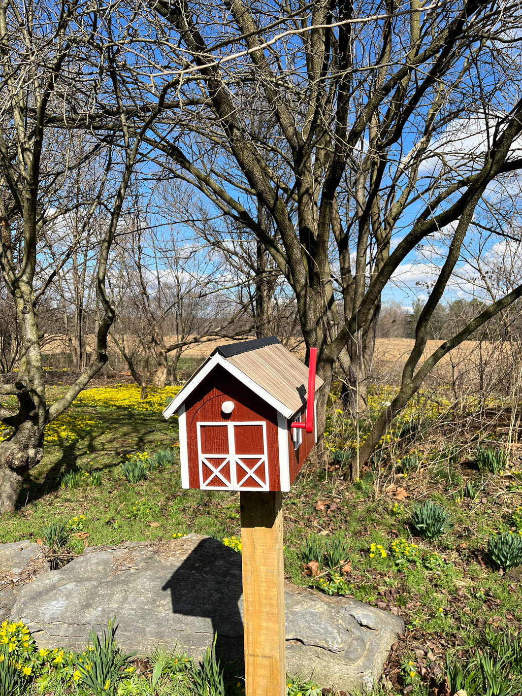 Wooden Barn Mailbox with a Durable Vinyl Shake Roof | Amish Made | Unique Mailbox | SB201