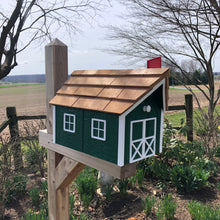 Load image into Gallery viewer, Wooden Amish Barn Mailbox | Cedar Roof | Unique Rustic Outdoor Decor | K1000