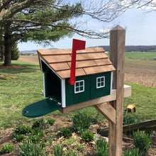 Load image into Gallery viewer, Wooden Amish Barn Mailbox | Cedar Roof | Unique Rustic Outdoor Decor | K1000