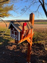 Load image into Gallery viewer, Wooden Barn Mailbox with a Durable Vinyl Shake Roof | Amish Made | Unique Mailbox | SB201