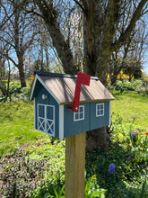 Load image into Gallery viewer, Wooden Barn Mailbox with a Durable Vinyl Shake Roof | Amish Made | Unique Mailbox | SB201