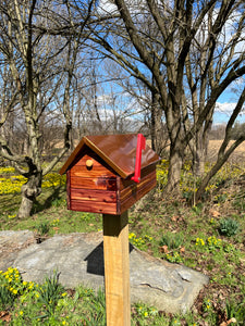 Varnished Cedar Log Cabin Mailbox with Copper Sheeting Roof | Metal Box Insert | Aromatic Red Cedar | Cedar Chalet | SB010