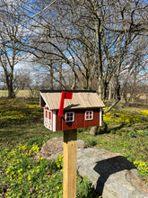 Load image into Gallery viewer, Wooden Barn Mailbox with a Durable Vinyl Shake Roof | Amish Made | Unique Mailbox | SB201