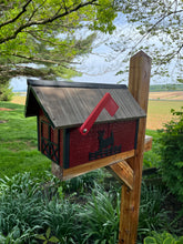 Load image into Gallery viewer, Beautiful Wooden Mailbox with Deer Silhouette and a Durable Vinyl Shake Roof | Amish Made | Unique Mailbox | SB201Deer