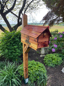 The Stone Bridge Cedar Mailbox with Deer or Bear  Silhouette | Simple and Beautiful Cedar Log Cabin Mailbox  | Cedar Chalet Mailbox | Metal Box Insert | SB005Deer