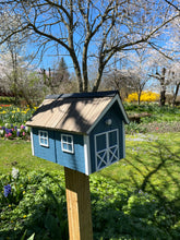 Load image into Gallery viewer, Wooden Barn Mailbox with a Durable Vinyl Shake Roof | Amish Made | Unique Mailbox | SB201