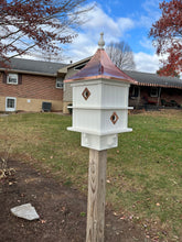 Load image into Gallery viewer, Copper Roofed Birdhouse with Four Apartments | Manor Style Home for Your Bird Friends | BHMN