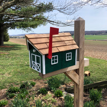 Load image into Gallery viewer, Wooden Amish Barn Mailbox | Cedar Roof | Unique Rustic Outdoor Decor | K1000