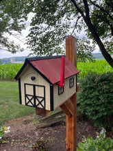 Load image into Gallery viewer, Wooden Barn Mailbox with a Durable Vinyl Shake Roof | Amish Made | Unique Mailbox | SB201