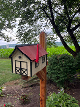 Load image into Gallery viewer, Wooden Barn Mailbox with a Durable Vinyl Shake Roof | Amish Made | Unique Mailbox | SB201