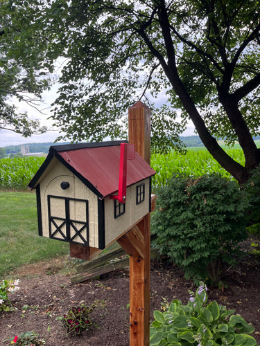 Wooden Barn Mailbox with a Durable Vinyl Shake Roof | Amish Made | Unique Mailbox | SB201