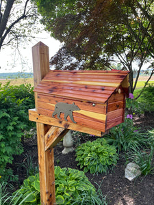 The Stone Bridge Cedar Mailbox with Deer or Bear  Silhouette | Simple and Beautiful Cedar Log Cabin Mailbox  | Cedar Chalet Mailbox | Metal Box Insert | SB005Deer
