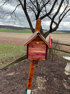 Varnished Cedar Log Cabin Mailbox with Beautiful Vinyl Shake Roof | Metal Box Insert | Aromatic Red Cedar | Cedar Chalet | SB020