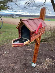 Varnished Cedar Log Cabin Mailbox with Beautiful Vinyl Shake Roof | Metal Box Insert | Aromatic Red Cedar | Cedar Chalet | SB020