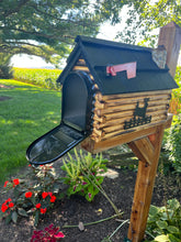 Load image into Gallery viewer, Rustic Log Cabin Wooden Mailbox | Bear or Deer Silhouette | Cedar Shake Roof &amp; Stone Chimney – Woodland Silhouettes Collection | CL1001Sil