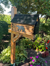 Load image into Gallery viewer, Rustic Log Cabin Wooden Mailbox | Bear or Deer Silhouette | Cedar Shake Roof &amp; Stone Chimney – Woodland Silhouettes Collection | CL1001Sil