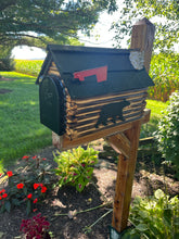 Load image into Gallery viewer, Rustic Log Cabin Wooden Mailbox | Bear or Deer Silhouette | Cedar Shake Roof &amp; Stone Chimney – Woodland Silhouettes Collection | CL1001Sil