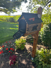 Load image into Gallery viewer, Rustic Log Cabin Wooden Mailbox | Bear or Deer Silhouette | Cedar Shake Roof &amp; Stone Chimney – Woodland Silhouettes Collection | CL1001Sil
