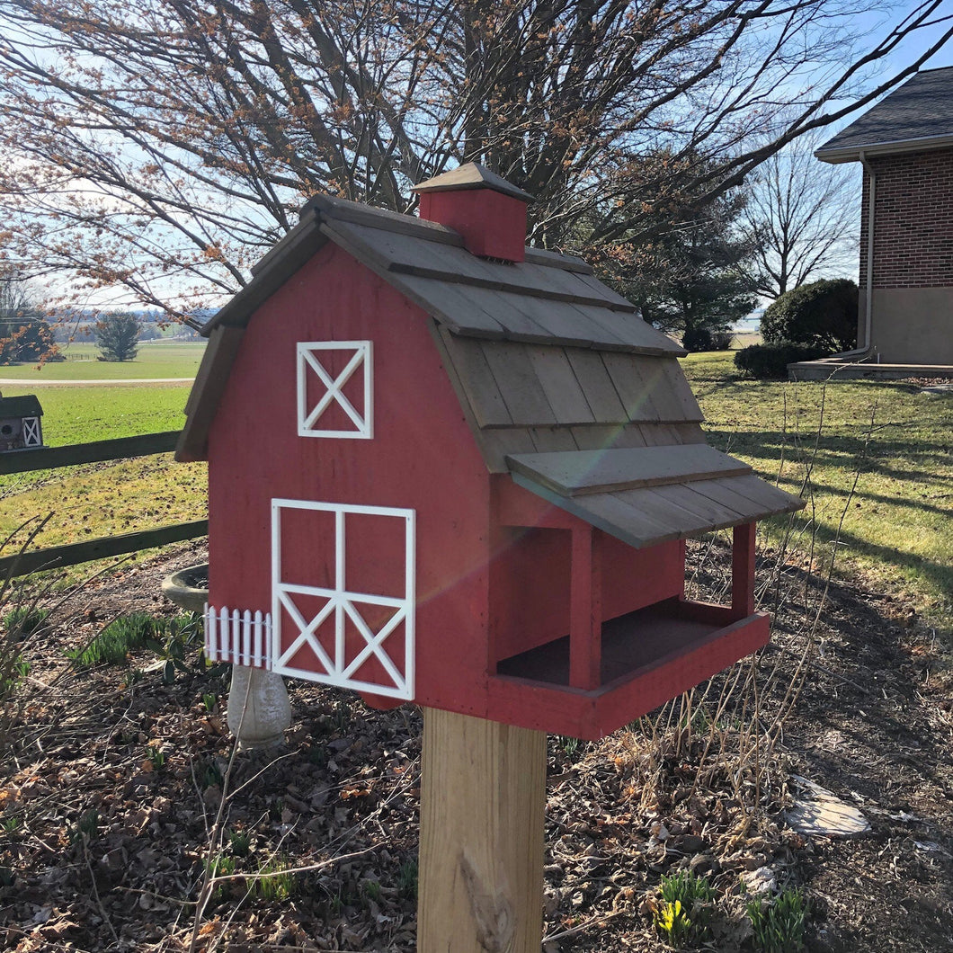 Traditional Red Barn Bird Feeder | Yard and Garden Decor | Amish Made | SM1000