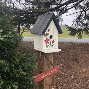 Birdhouse Welcome Sign | Garden Decor from Reclaimed Materials | Amish Made