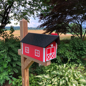 Durable Poly Lumber Barn Style Mailbox | Red Box with White Trim and Black Roof | E250