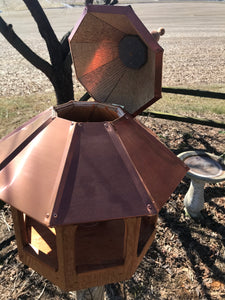 Cedar Stained Bird Feeder | Large Gazebo with Copper Roof | Post Mount | EW-BNCF